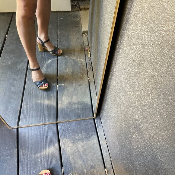 GUC TOPSHOP Black Leather Wood Heels 37 / 6.5 - Picture 3 of 12